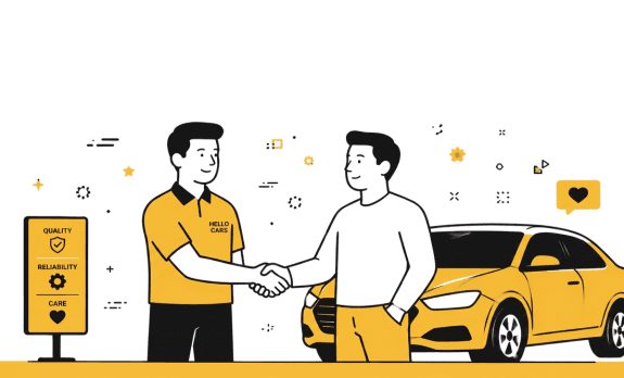 Hello Cars professional greeting a customer