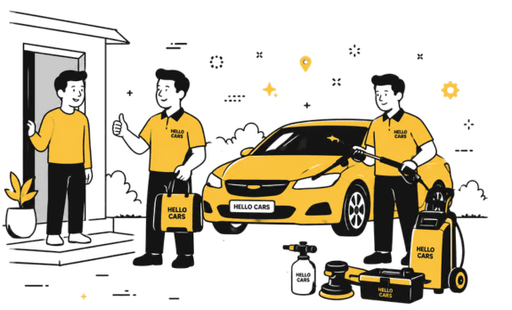 Hello Cars technician providing doorstep car care